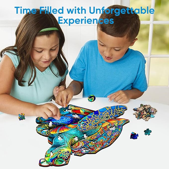 Wooden Puzzles for Adults 500 Pieces, Glasses Sea Turtle Deep Blue Jigsaw Puzzles, Unique Shape Animal Adult Puzzles, Irregular Wood Puzzles Best Gift for Adults Family Game(16.9 * 16.8 in)