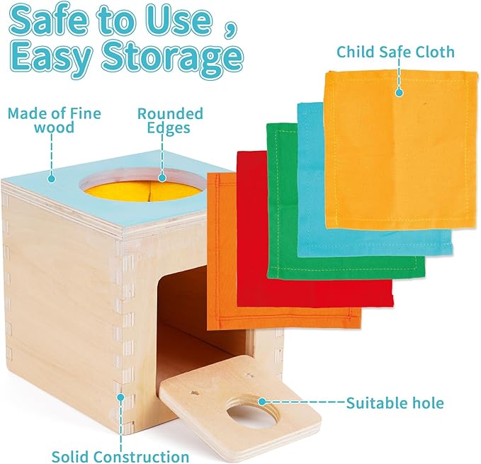 FCSONU Kids Toddler Toys, Montessori Baby Toys 0-6-12 Months, 1 Year Old Wooden Baby Tissue Box Toy for Educational Learning with Cloth Tissues, Boys & Girls Gifts for Birthday Christmas Children Day