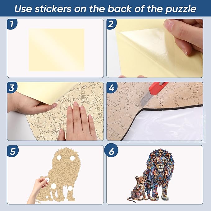 Ruikiyart Wooden Puzzles for Adults, 5MM 500 Pieces Lion Family Wooden Jigsaw Puzzles, Animal Unique Shaped Puzzle Gifts for Adults and Kids on Thanksgiving, Christmas (15.9'' x 19.3'')