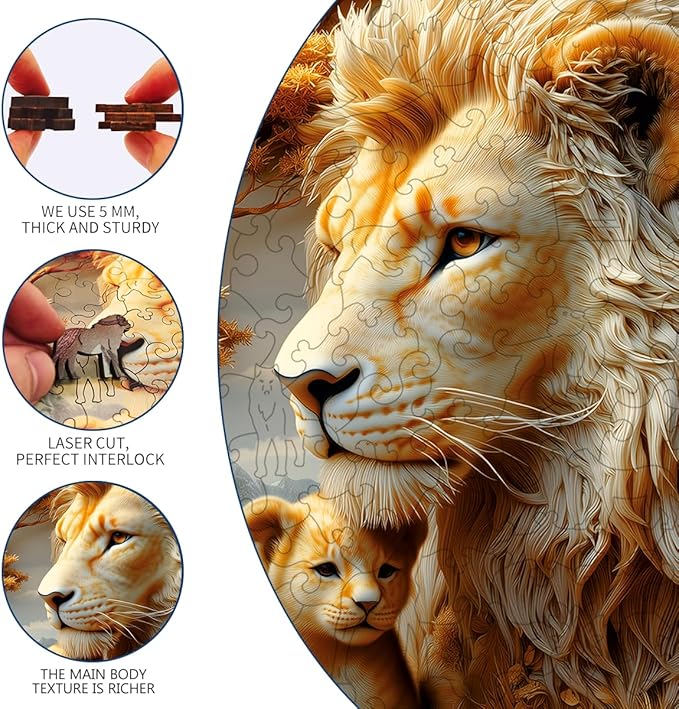 Wooden Jigsaw Puzzle, 200-500 Pieces Unique Shape Animal Puzzle, for Adults & Kids, Birthday Gift Family Game, Decorative Puzzle, Unique Gift (Lion Legacy, 200 PCS)