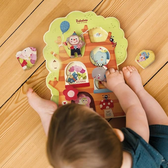 Treehouse Discovery Game Puzzle | 12+ Months | Size 11" x 9" x 3/4" | Shape Relationship Understanding | 6 Piece Puzzle | Playtales Included | Wood Toys Collection |