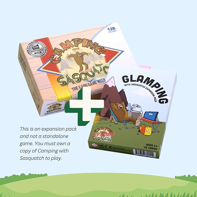 Camping with Sasquatch by Big Discoveries - A Family Card Game with a Roar! | Fun Rummy Meets Slapjack Card Games for Kids, Teens, Adults, and Families (Expansion: Glamping with Sasquatch)