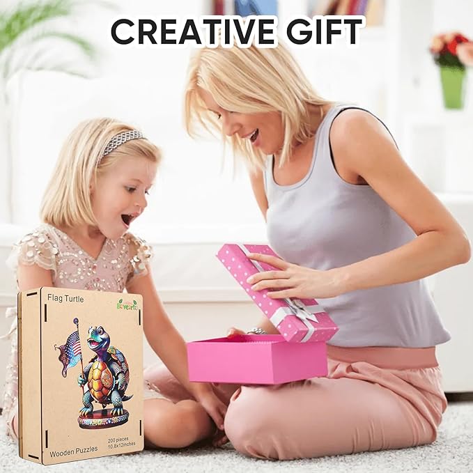 Wooden Puzzles for Adults, 455 Pieces Flag Turtle Wooden Jigsaw Puzzles, Animal Unique Shaped Puzzle Gifts for Adults and Kids on Birthday, Thanksgiving, Family Puzzle Games (15.6''*17.3'')