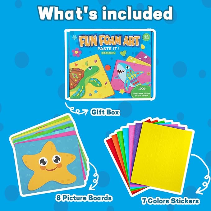 Foam Sticker Art Craft Activity for Kids Ages 3-5 4-6,Mess-Free Fun Sticker for Toddler, DIY 3D Foam Felt Craft Kit,Preschool Learning Toy Travel Game,Birthday Gifts for Boys Girls Ages 3 4 5 6 7 8