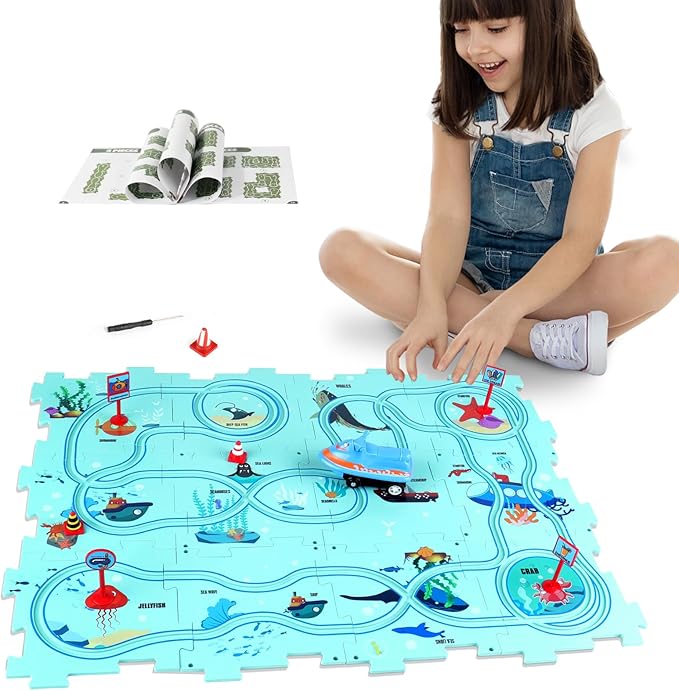 New Plastic Puzzles for Kids Ages 3-5 with A Cute Vehicle, Toddler Puzzle Track Play Set Gift, Critical Thinking Educational Toys, Toys for 3 4 5 6 Year Old Boys Girls