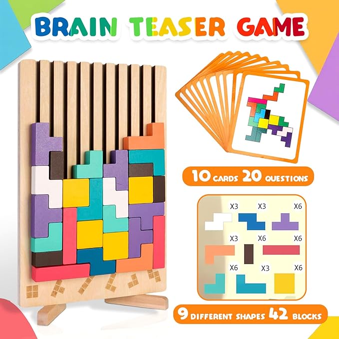 Wooden Stacking Puzzle Toy, Wooden Puzzles 3D Russian Colored Block Puzzle Toy Montessori Educational Gift for Boys and Girls Board Game for Toddlers Brain Teasers for Toddlers 3-6 Years