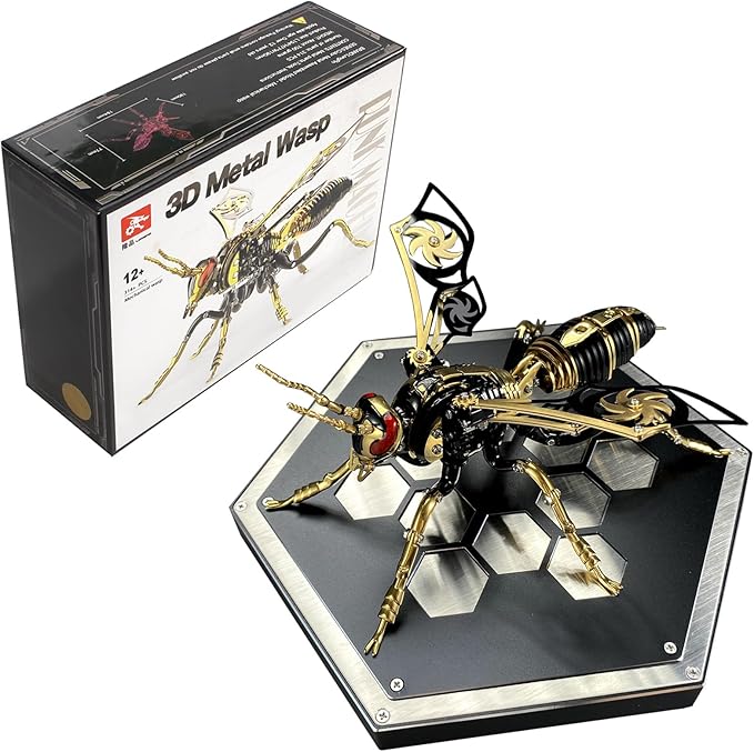 3D Metal Wasp Puzzles for Adults Model Kits Mechanical Puzzle Building Blocks, Difficult DIY for Assembly Gifts for Men (Black+Gold)