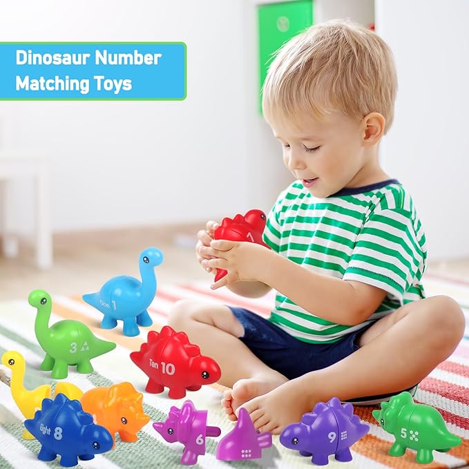 Numbers Matching Game 10 Pcs,123 Counting Dinosaur Toy Montessori Learning Toys for 12 Months Toddlers Kids Ages 1 2 3 4 5 Years Old, Mathematics Educational Preschool Fine Motor Skill Dinosaur Set