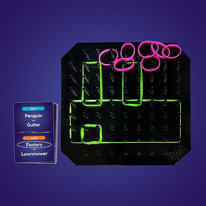 Uzzle Stretch & Sketch Peg Board Game, Expert-Level Challenges, Action Packed Rubber Band Game 3-6 Players, Ages 6+