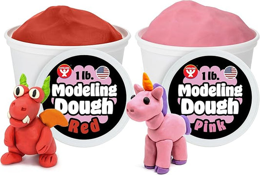 Hygloss Play Modeling Dough for Kids – Safe & Non-Toxic Sensory Dough for Arts and Crafts – 1 lb Tub – Play Clay for Toddler Activities, Preschool Classroom Must-Haves – Pink and Red Color, Unscented