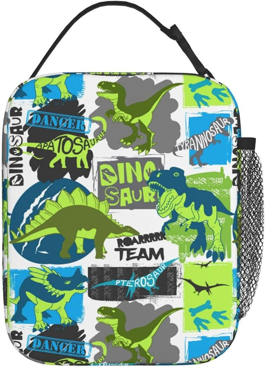 Cartoon Dinosaur Reusable Lunch Box Food Bag Insulated Lunch Bag for Teenage Boys Girls School Beach
