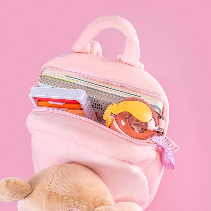Gloveleya Toddler Backpack Baby Girl Gift Plush Bag Diaper Bag with Pink Flocking Heart Girl Backpack 9 Inches