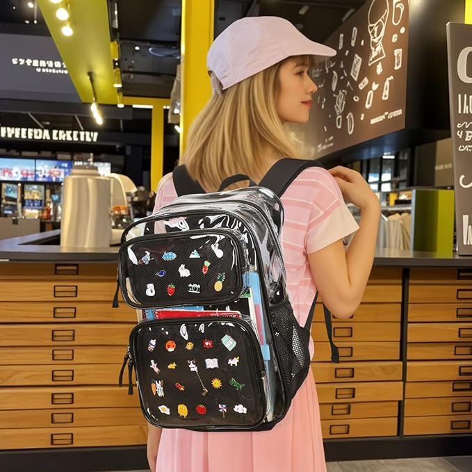 PACKISM Clear Backpack for School - 17 inch Large Heavy Duty Clear Bookbag, See Through PVC Backpacks (for age 12 above)