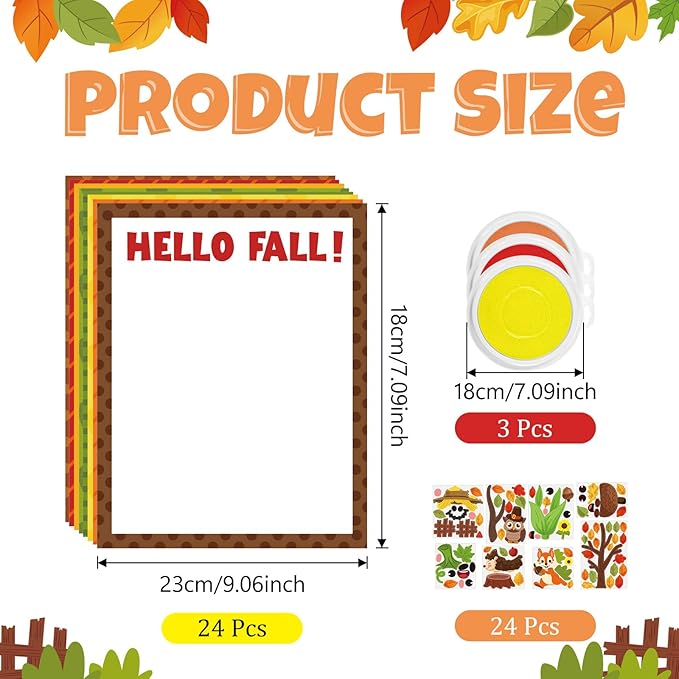 Cinrobiye 24 Sets Fall Handprint Craft Kits Bulk Autumn Hand Print Craft DIY Greeting Cards Kit with Stickers Painting Ink for Home School Classroom Art Project Thanksgiving Party Favor Supplies Gift