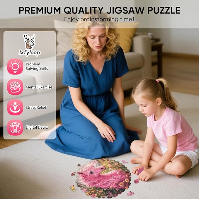 Wooden Puzzles for Adults, Cute Horse Jigsaw Puzzles, 200 Pieces Adults Puzzles, Best Gifts for Puzzle Lover, Family Brain Game 11.2x11.1 inch