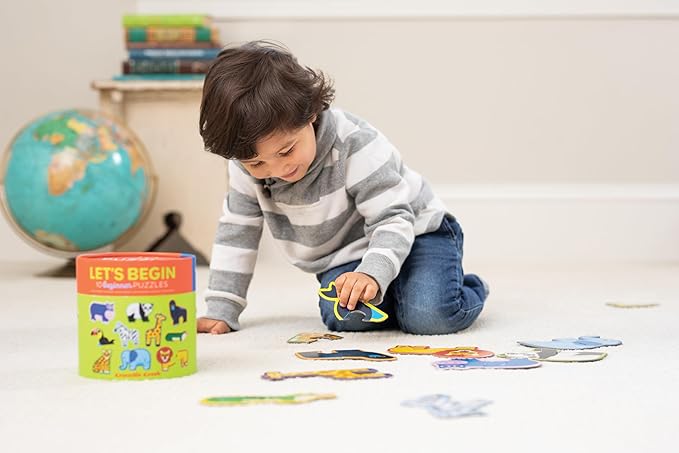 Crocodile Creek Let’s Begin Puzzle - Ten 2-Piece Beginner Puzzles for Ages 2 and Up - Heavy-Duty Storage Canister with Handle - Colorful Jungle Design - Each Puzzle is 6" L x 4" H Finished