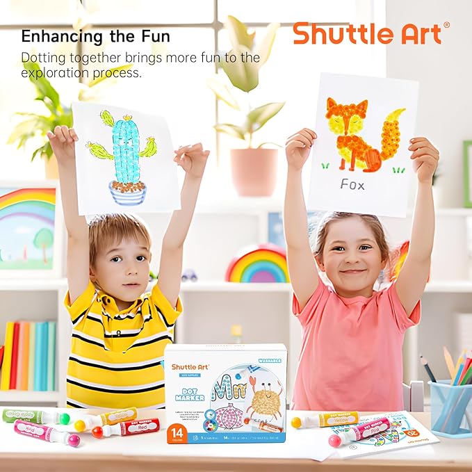 Shuttle Art Dot Markers, 14 Colors Bingo Daubers with 20 Unique Patterns of Dot Book for Toddler Art Activities, Non-Toxic Washable Coloring Markers for Preschool Kids Learning