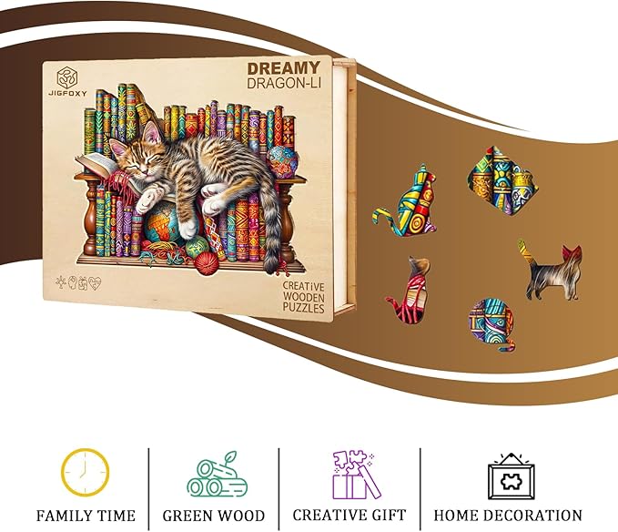 Jigfoxy Wooden Puzzles for Adults, Cat Wood Puzzles Adult, Unique Animal Shape Wooden Jigsaw Puzzles for Adults, Birthday Gifts for Puzzle Lovers, Family, Friend (M-11.4 * 9.2in-190pcs)