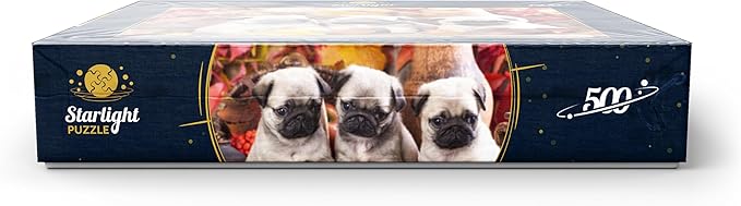 MyPuzzle Pug Puppies - Premium 500 Piece Jigsaw Puzzle - Made in USA