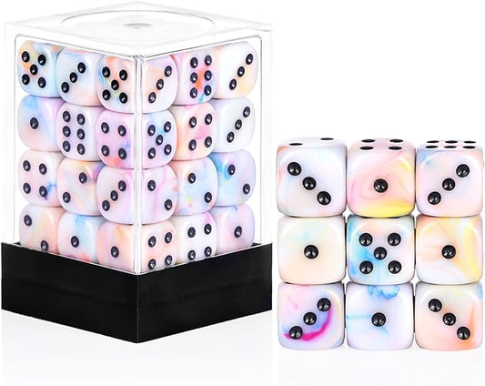 36 Pieces 12mm 6 Sided Mini Dice Set,Mixed ColoursD6 Game Dice Set,6 Sided Standard Game Dice for Board Games Dice Games Classroom Teaching Dices Game,with Portable Gaming Box(Yellow Blue Purple)