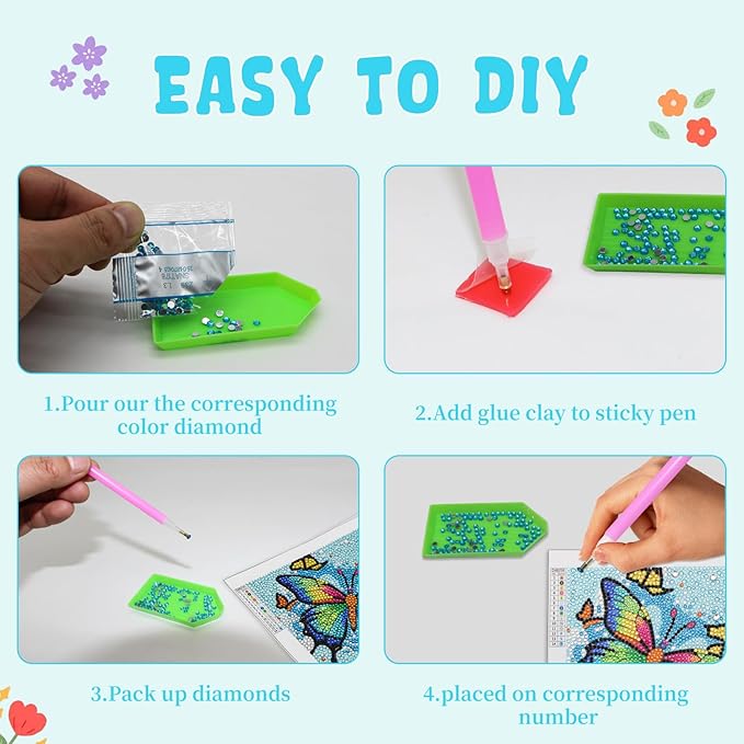 Libfx Diamond Art Kits for Kids 4 PCS Diamond Art for Girls Boys Beginners Arts and Crafts for Kids Ages 8-12 (Lion-Elephant)