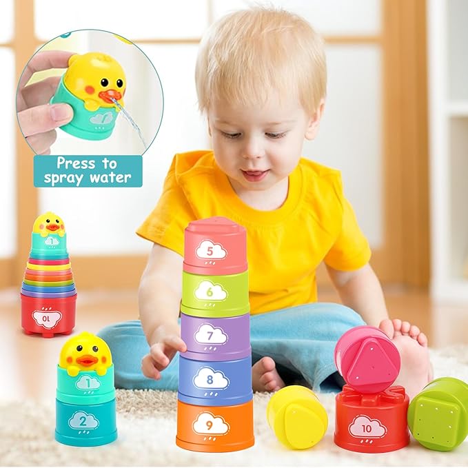 Montessori Baby Toys 6-12-18 Months, Infant Pull String Stacking Cups Shape Sorter Blocks Toy 6 7 8 9 10 11 12 M+ Sensory Development Learning Toy 6-9 9-12 Months Birthday Gift for 1 Year Old Boy Girl