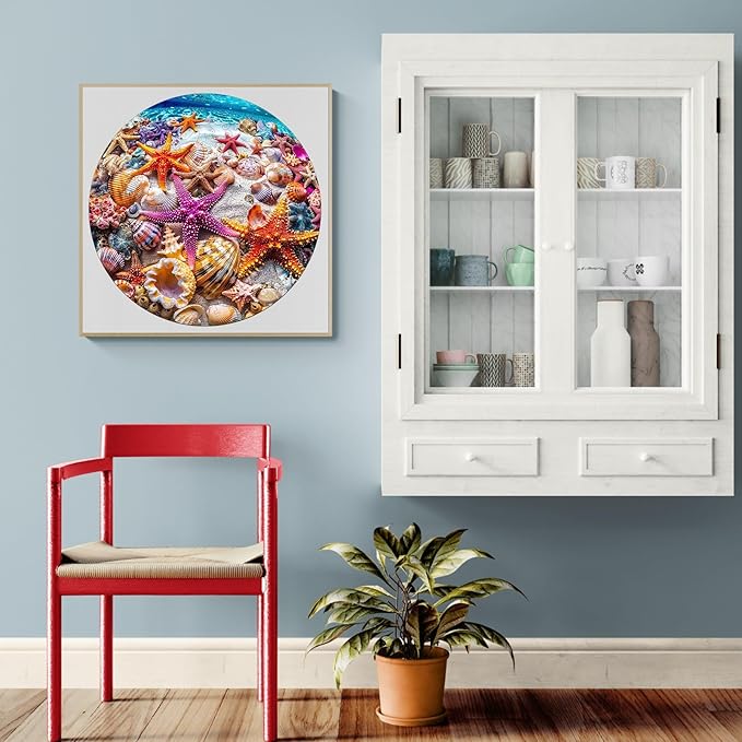 Wooden Puzzles for Adults, 300 Pieces Starfish Puzzle, Wood Adult Puzzles, Birthday Gifts for Jigsaw Lover, DIY Wooden Jigsaw(L-13.4 * 13.4in)