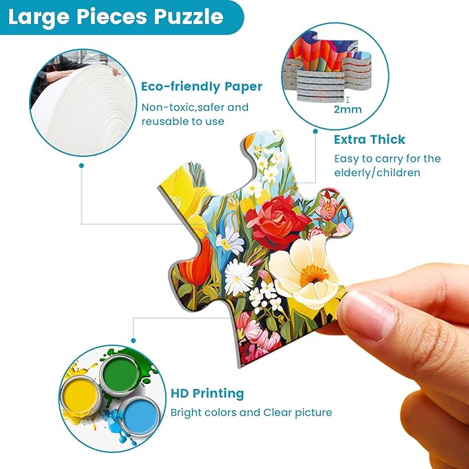 6 Packs 36 Pieces Large Puzzles for Seniors,Dementia Puzzles for Elderly Adults,Jigsaw Puzzles for Adults Seniors with Alzheimer's Dementia with 6 Storage Bags(Animals