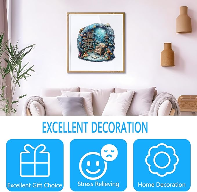Wooden Puzzles for Adults, Undersea Book House Wooden Jigsaw Puzzle for Adults, Unique Shape Wood Puzzles Adult, Presents for Women and Men, Wall Art Home Decor(L-13.4 * 13.3in- 225 Pieces)