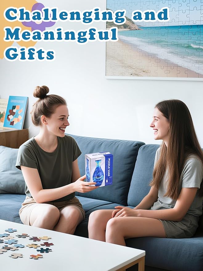 Unique 3D Puzzle for Adults - 160 Pieces of Puzzle Flower Vase, Azure Wave Themed Art Projects Gift for Women Mother's Day Housewarming Home Decoration