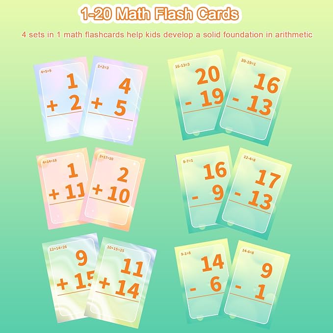 Addition and Subtraction Flash Cards, Math Facts Flashcards 1-20, Math Manipulatives Games for Kindergarten, 1st, 2nd, 3rd, 4th, 5th, 6th Grade Kids Ages 4-12