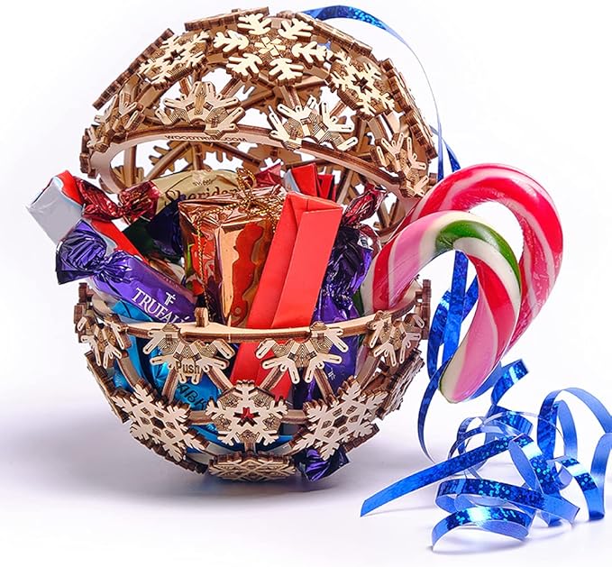 Wood Trick Christmas Ball 3D Wooden Puzzles for Adults to Build - Great Christmas Decor - Store Your Gifts - 5x4.7 in - Wooden Model Kits for Adults
