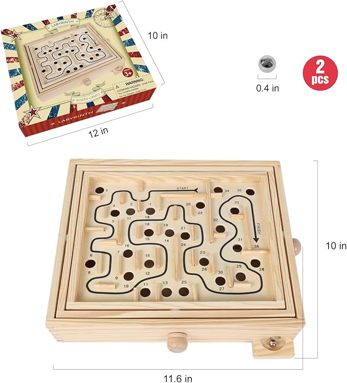 GOTHINK Wooden Labyrinth Game, Mable Ball Tilt Maze Board Game,Table Balance Game and Toy for Kids and Adults