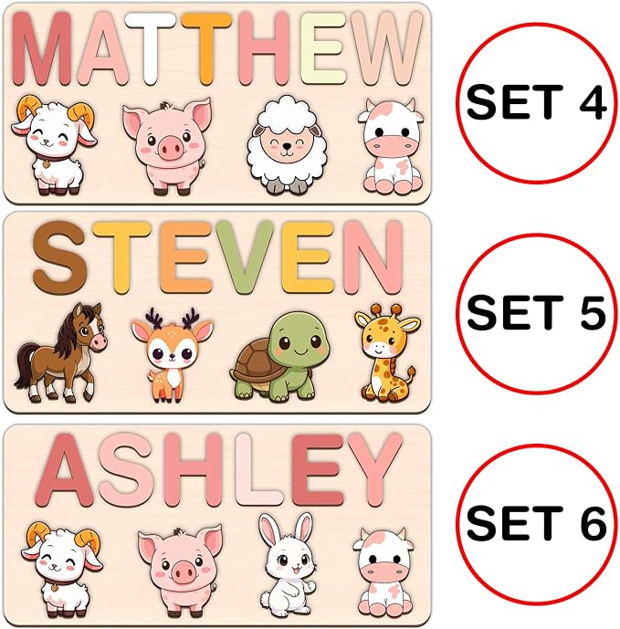 LOVELYPOD Personalized Name Puzzle for Kids, Custom Name Puzzles for Toddlers 1-3 Animal Puzzle, Customized 1st Birthday for Girls & Boys Wooden Toys for Kids, for New Baby - Style 12