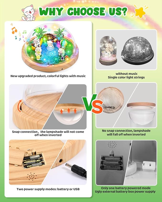 Laclun Make Your Own Music Night Light, Cat Toys for Kids, Crafts for Girls Age 3-8,DIY Cat Toy Kits 3 4 5 6 7 8 9 10 Year Old Girl Birthday Gift Ideas,Best Christmas Gifts for Girls(Kitten)