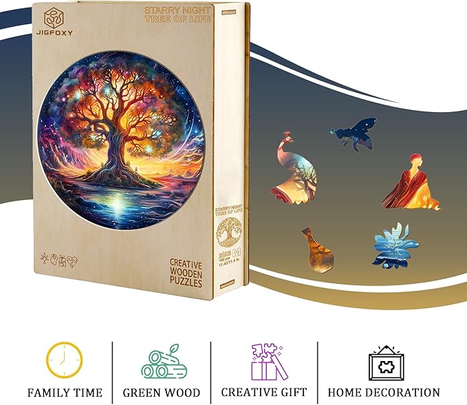 Jigfoxy Wooden Puzzles for Adults, Tree of Life Wood Puzzles Adult, Unique Animal Shape Wooden Jigsaw Puzzles for Adults, Birthday Gifts for Puzzle Lovers, Family, Friend (XL-17.3 * 17.3in-510 pcs)