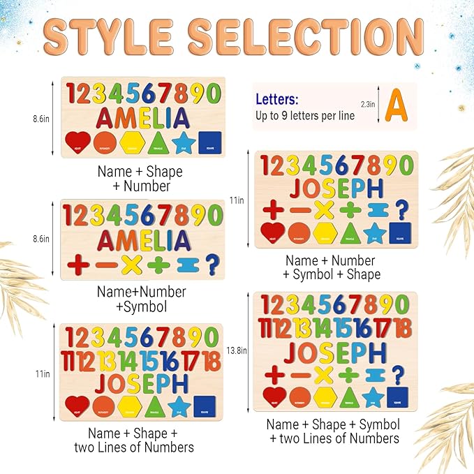 Personalized Name Puzzle for Toddlers 1-3 Wooden Alphabet Shape Number, Montesorri Toys for 1 Year Old 2 3 4 5, Customized Baby Gifts 1st Birthday for Girls & Boys Preschool Educational
