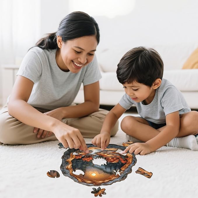 Wooden Puzzles for Adults - Forest Cabin Wood Puzzles Adult - Unique Animal Shape Wooden Jigsaw Puzzles for Adults - Birthday Gifts for Puzzle Lovers, Family (11 * 11.3in)