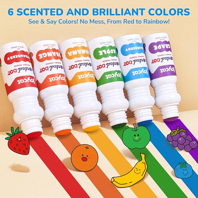 Joycat Vibrant Fruit-Scented Washable Dot Marker for Kid - 6 Color with Carry Handle, scented chart & 123 PDF Free Pages, Non-Toxic & Safe,Bingo Dauber Marker for Toddler 1-3, Art and Craft Kit Supply