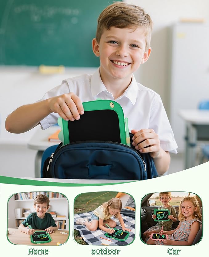 Kikapabi LCD Writing Tablet, Dinosaur Toys Gifts for Boys Age 3 4 5 6 7 Year Old, 8.5inch Colorful Doodle Board Pad for Kids, Birthday Toddler Toy Age 3-7 Portable Travel Drawing Green