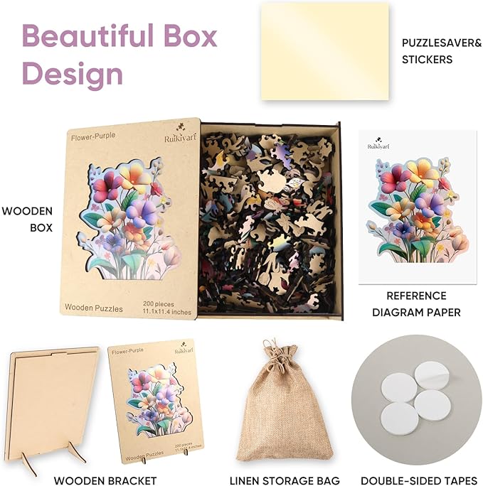 Ruikiyart Wooden Puzzles for Adults, 5MM 500 Pieces Flower Wooden Jigsaw Puzzles, Floral Puzzle Unique Shaped Gifts for Adults and Kids on Thanksgiving, Christmas Family Puzzle Games (16.5"*16.5")