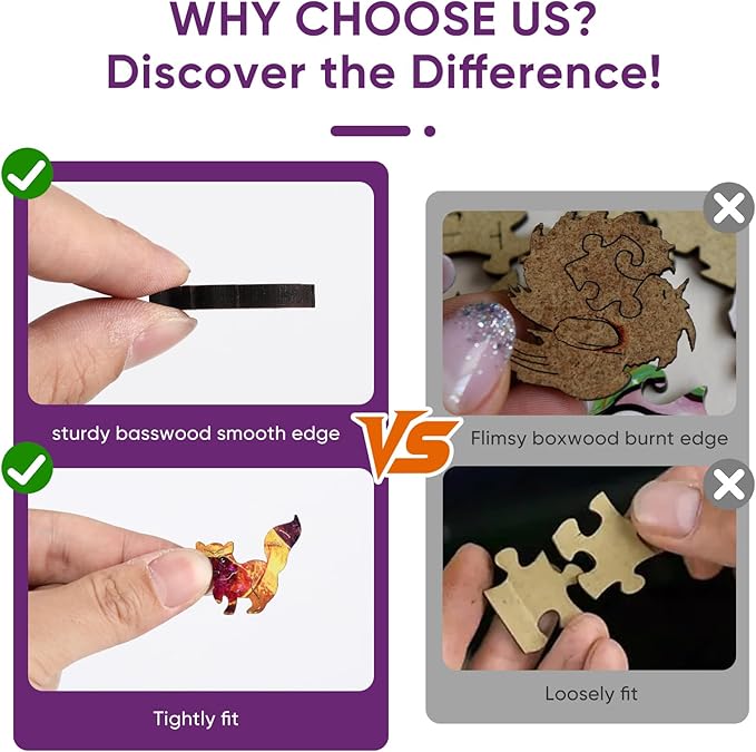 Wooden Puzzles for Adults, Luminous Fox Jigsaw Puzzle 200pcs, 8x11.4in, Unique Shape Wood Puzzles Adult, Creative Gift for Kids Family Game