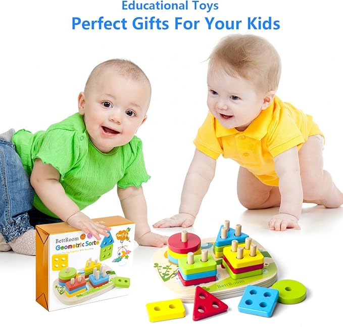 Toddler Toys for 1 2 3 4 5 6 Year Old Boys Girls Birthday Gifts,Wooden Blocks Educational Stacking Learning Montessori Toys for Kids Puzzles Shape Sorter Toy
