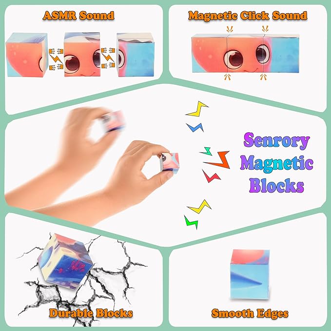 Magnetic Blocks Building Toy,Ritastar 25pcs Mine Stacking Magnet Build Cubes Cartoon Pattern World,STEM Sensory Construction Toys for Kids Gift,Educational Jigsaw Puzzle Set with 3D Sea Animal Designs