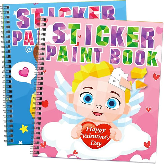 Omgouue 2PCS Valentines Day Crafts for Kids Ages 4-8 Sticker Paint Books Gift Party Create 20 Pictures Sticker Sheets are Separate