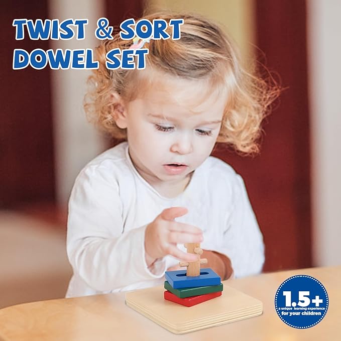Adena Montessori Twist & Sort Dowel Set Preschool Equipment Early Development Baby Toy Montessori Fine Motor Skills Development