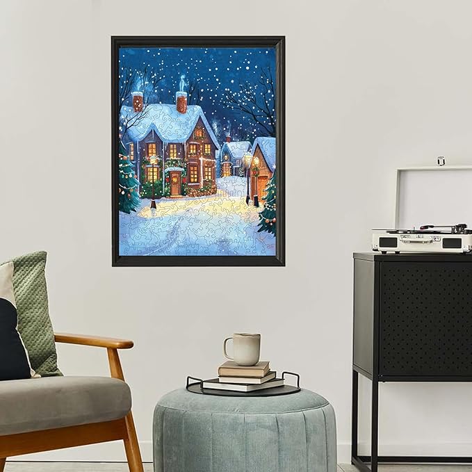 Wooden Puzzles for Adults, 300 Pieces Christmas Town Wooden Jigsaw Puzzles, 12.62 in Wooden Puzzle Adult Creative Christmas Thanksgiving Toy Gifts for Friends Family Puzzle Lovers