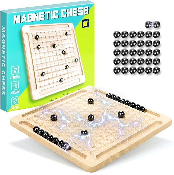 Magnetic Game with 32pcs Magnetic Chess Pieces, Portable Travel Board Game for Kids & Adults, Family Strategy Game for 2-4 Players