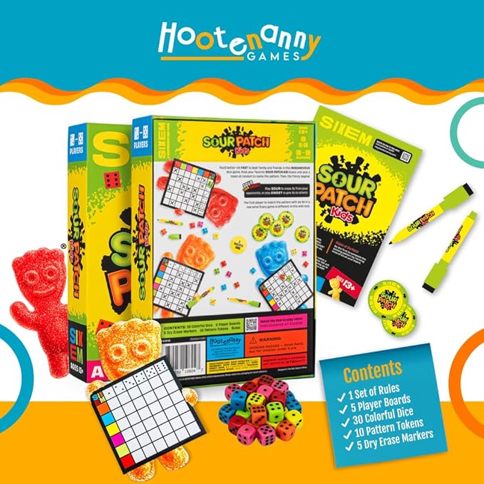 Hootenanny Games Sixem: Sour Patch Kids Dice Game | Speed, Strategy & Sabotage for Game Night | Perfect for Family Games | 2-5 Players, Ages 13+