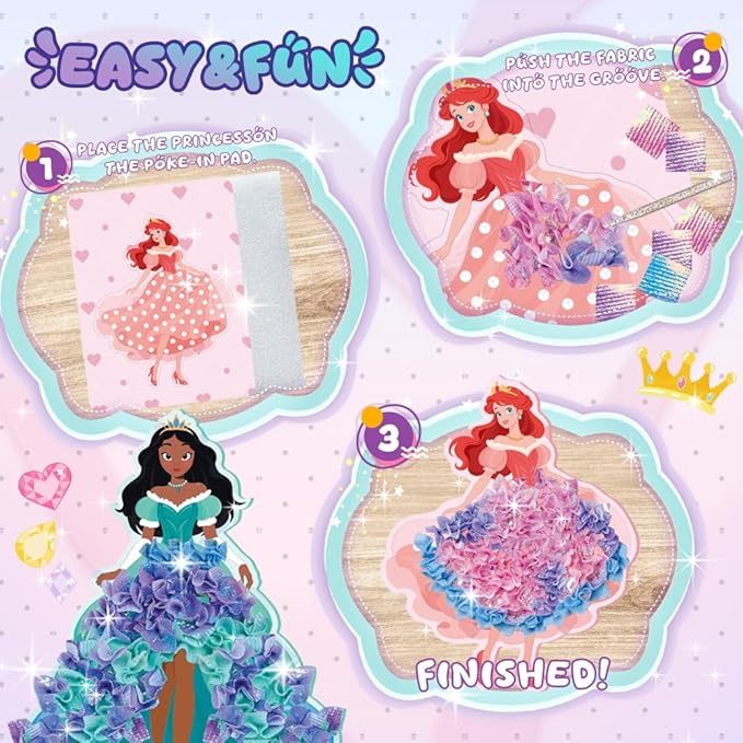 Poke Art and Craft Kits Princess for Girls, 8 Princesses and 4 Accessories, Mess Free DIY Creative Activity, Birthday Gifts Toys for 5 6 7 8+ Year Old Girls
